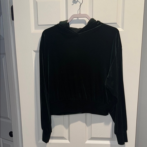 Velvet Hooded Top in Dark Green - Picture 1 of 4